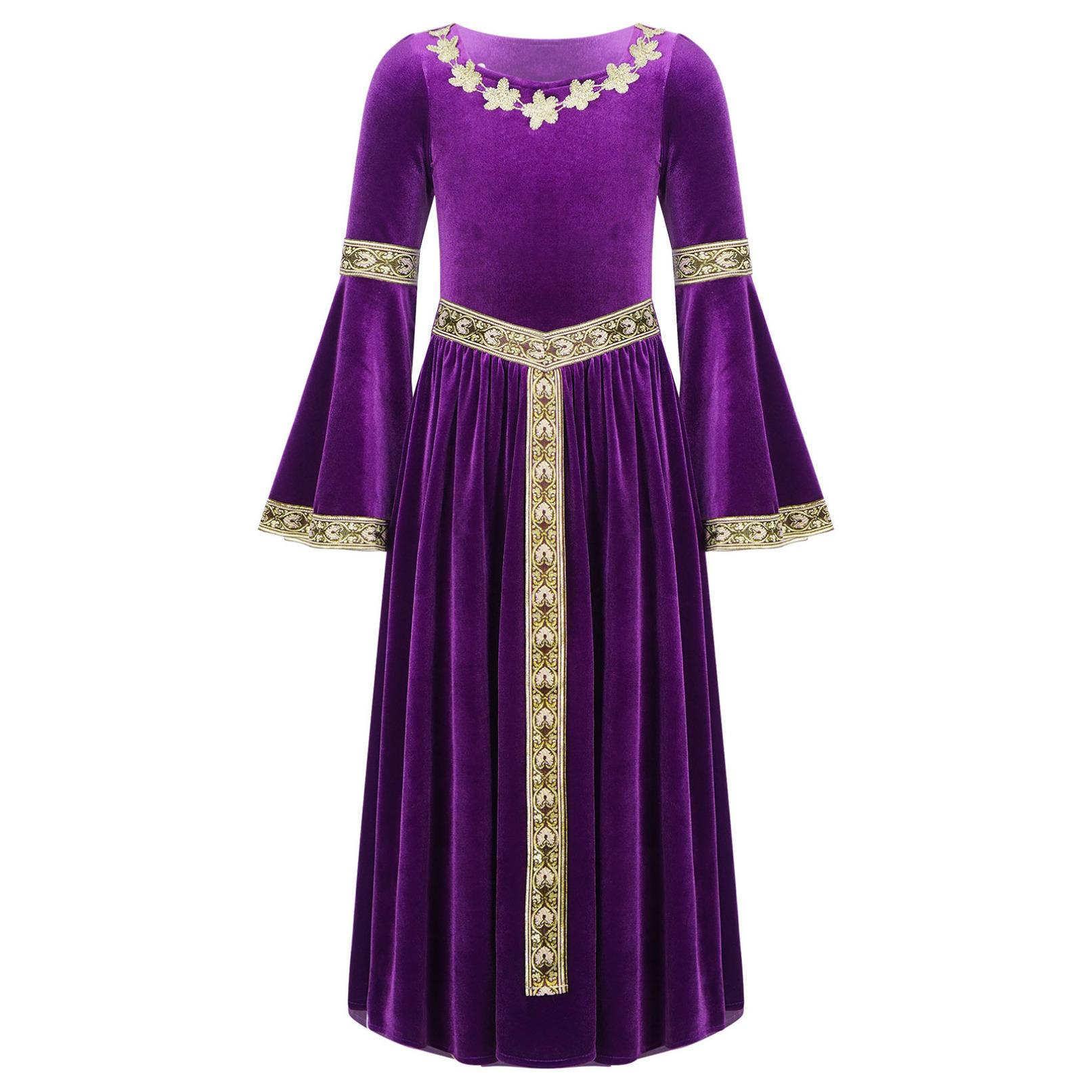 Kinder Mädchen Mittelalter Renaissance Prinzessin Kostüme Samt Vintage Maxikleid Ballkleid Halloween Kostüm 9-10 Years von Joom DACH