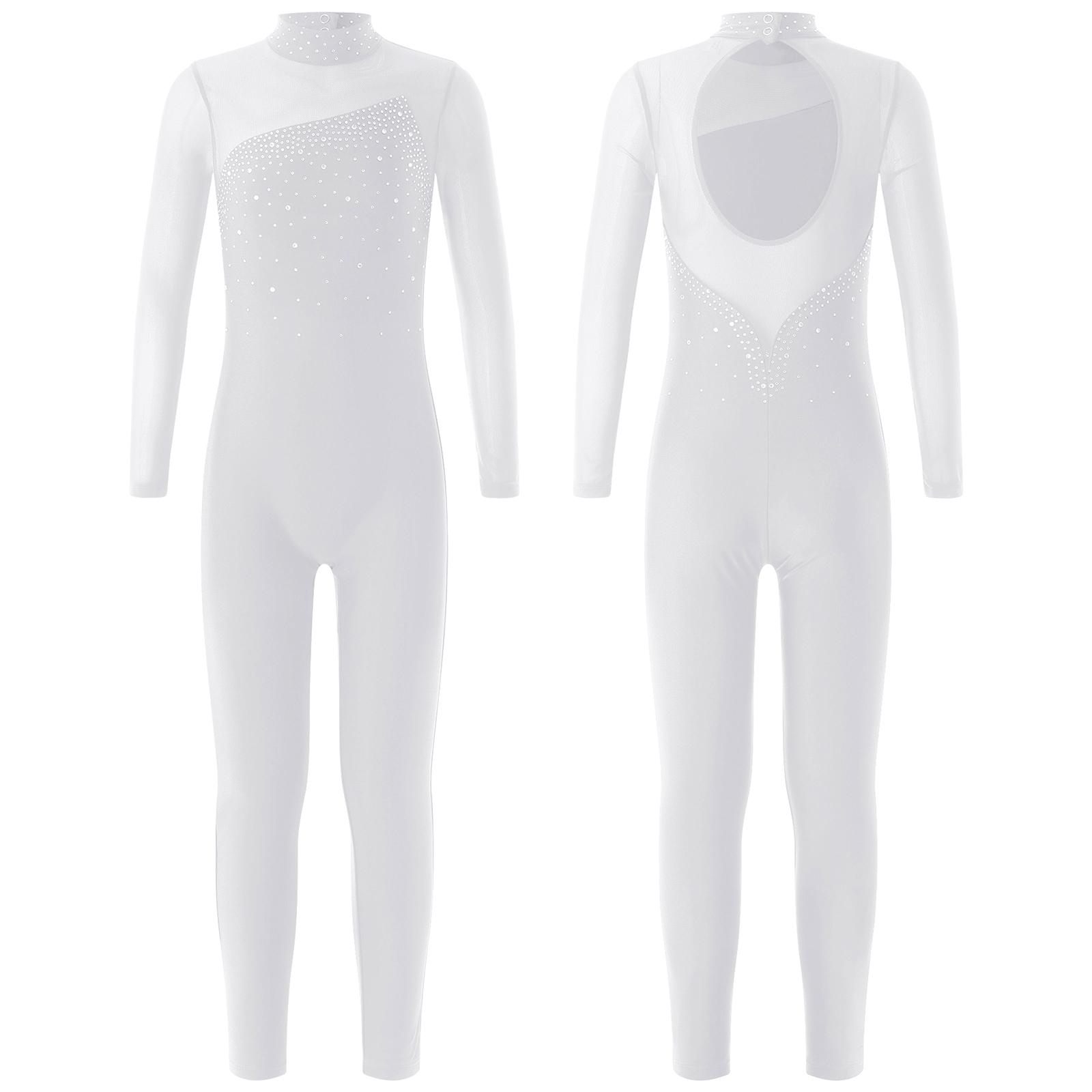 Kinder Mädchen Mode Trikot Langarm Rundhals Hohl Zurück Skating Leistung Overall 13-14 Years weiß von Joom DACH