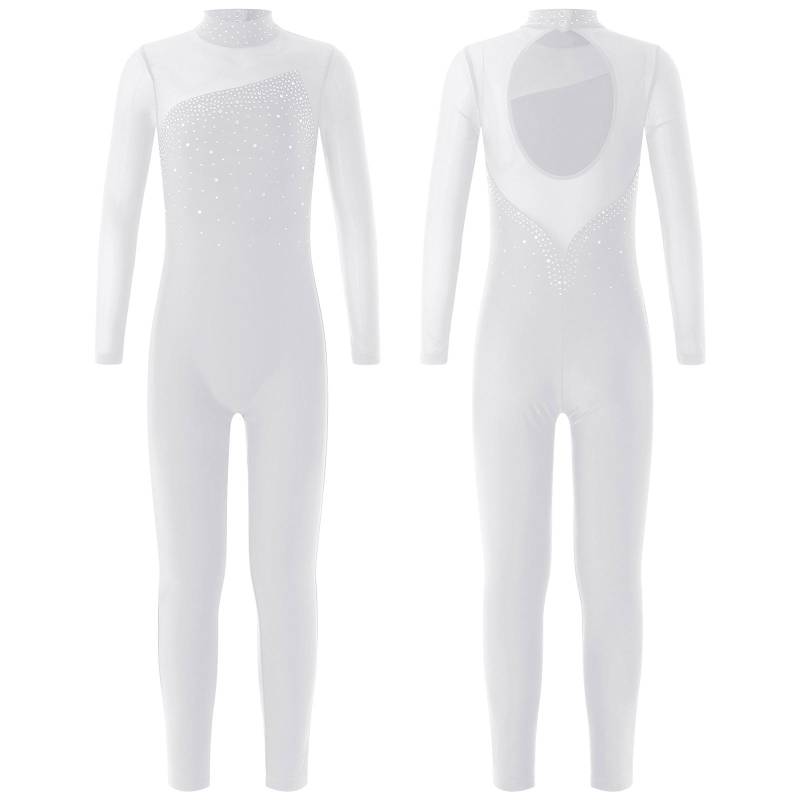 Kinder Mädchen Mode Trikot Langarm Rundhals Hohl Zurück Skating Leistung Overall 13-14 Years weiß von Joom DACH