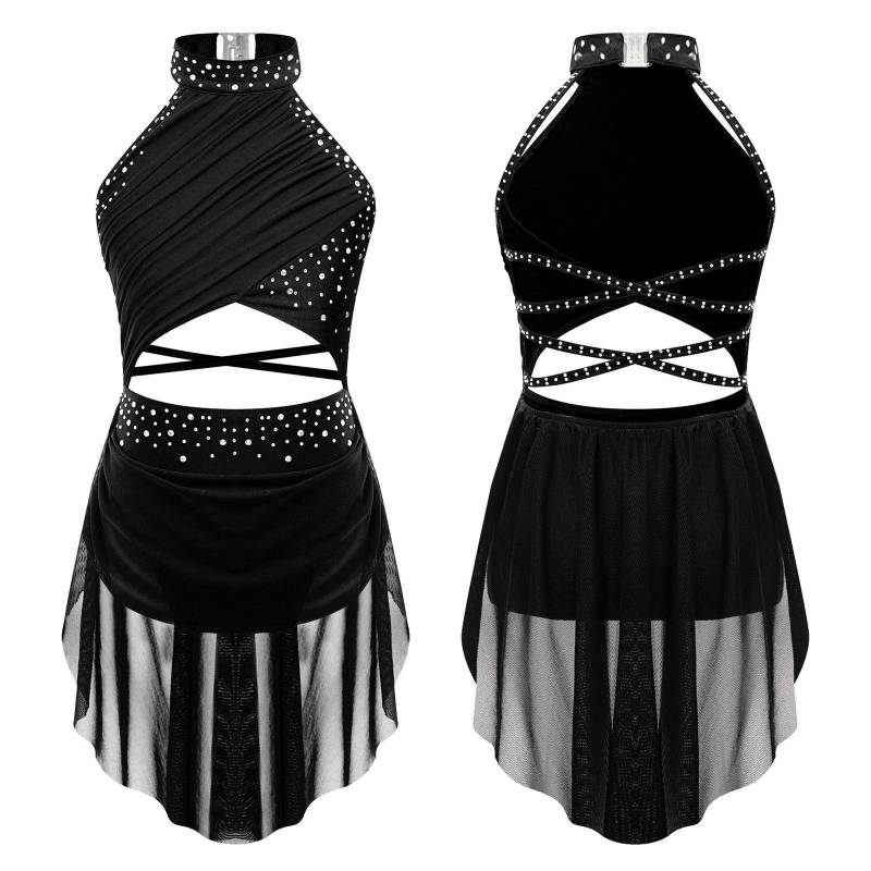Kinder Mädchen Modern Lyrical Dance Kleid Ballett Eiskunstlauf Gymnastik Trikot Bodysuit Kostüm Strappy Back Latin Jazz Kleid 11-12 Years schwarz von Joom DACH