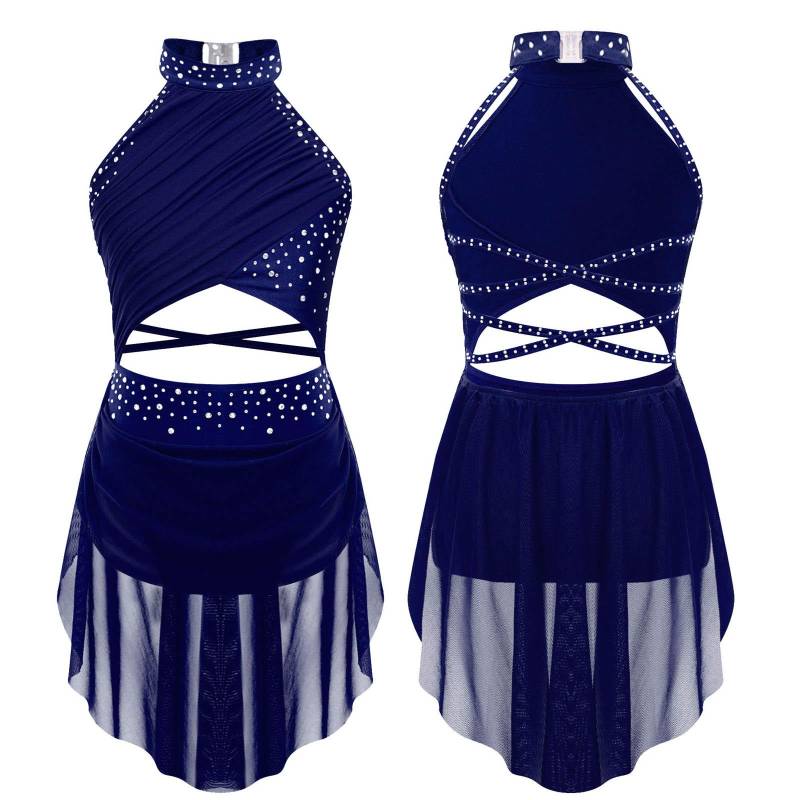 Kinder Mädchen Modern Lyrical Dance Kleid Ballett Eiskunstlauf Gymnastik Trikot Bodysuit Kostüm Strappy Back Latin Jazz Kleid 15-16 Years navy blau von Joom DACH