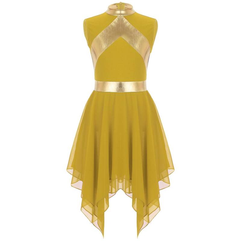 Kinder Mädchen Modernes Liturgisches Kleid Metallic Stoff Ärmellos Asymmetrisches Tanzkleid 13-14 Years gelb von Joom DACH