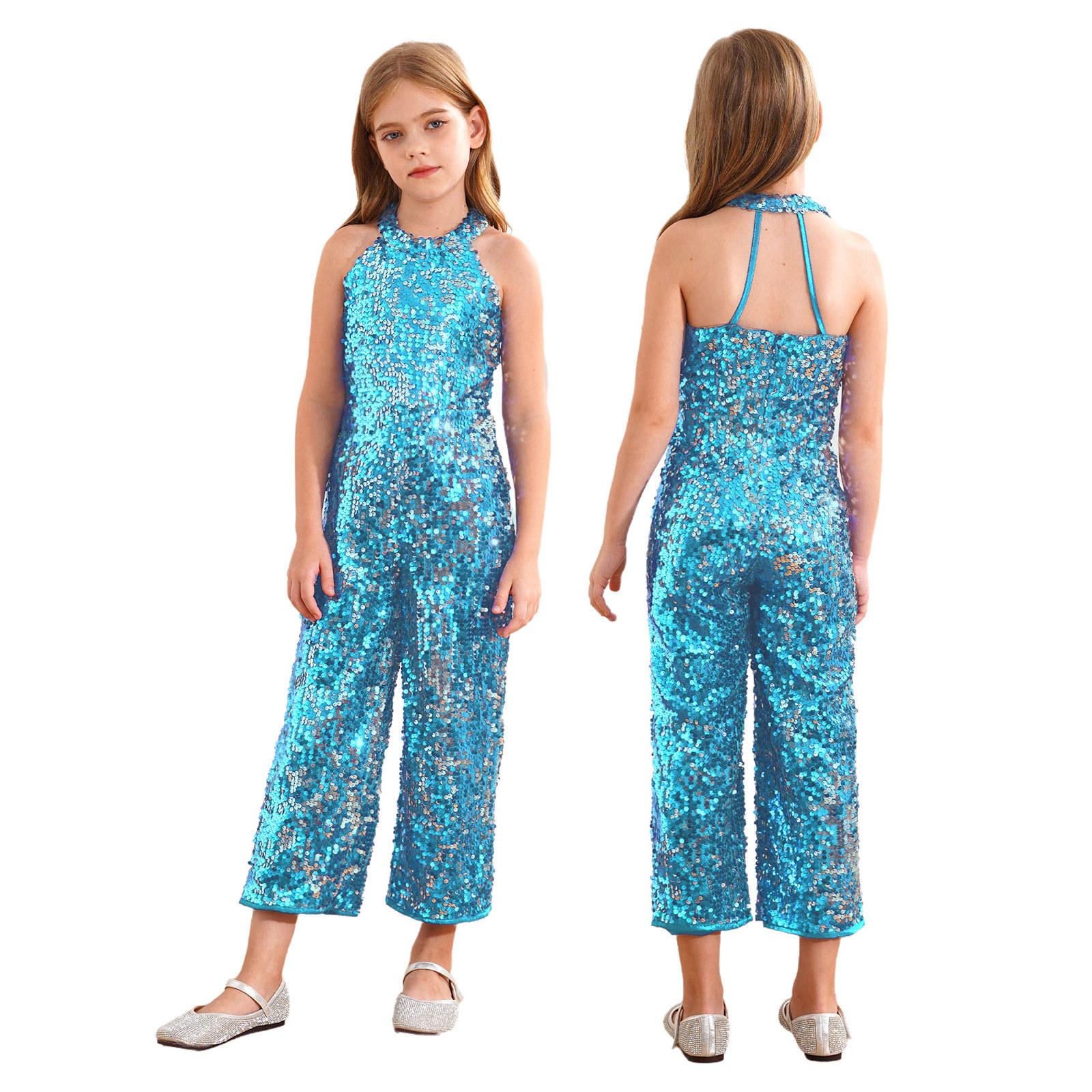 Kinder Mädchen Neckholder Glänzende Pailletten Jazz Latein Tanz Overall Ärmellos Hohe Taille Festzug Strampler Lange Hose 13-14 Years himmelblaue Kinder Mädchen Neckholder Glänzende Pailletten Jazz Latein Tanz Overall Ärmellos Hohe Taille Festzug Strampler Lange Hose 13-14 Years himmelblaue von Joom DACH