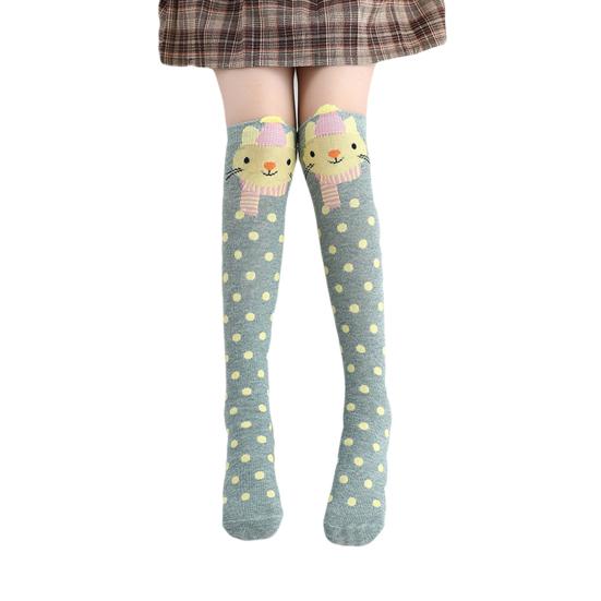 Kinder Mädchen Niedlich Löwe Fuchs Affe Oberschenkel Hohe Overknee-Strümpfe Lange Baumwollsocken cyanblau/graue von Joom DACH