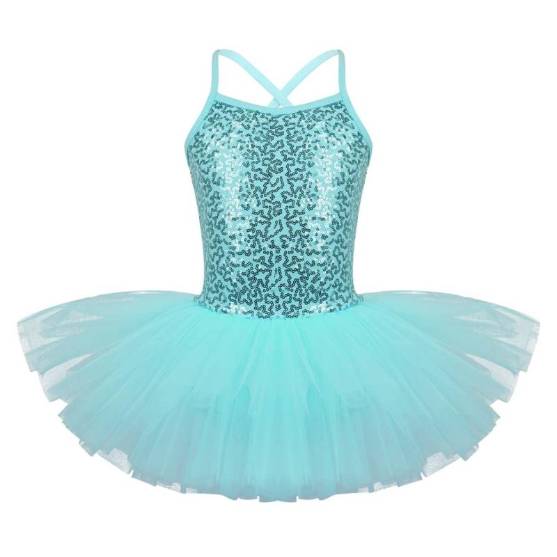Kinder Mädchen Pailletten Camisole Ballett Tutu Kleid Rock Trikot Ballerina Glitzernde Tanzkostüme 4-5 Years türkis von Joom DACH