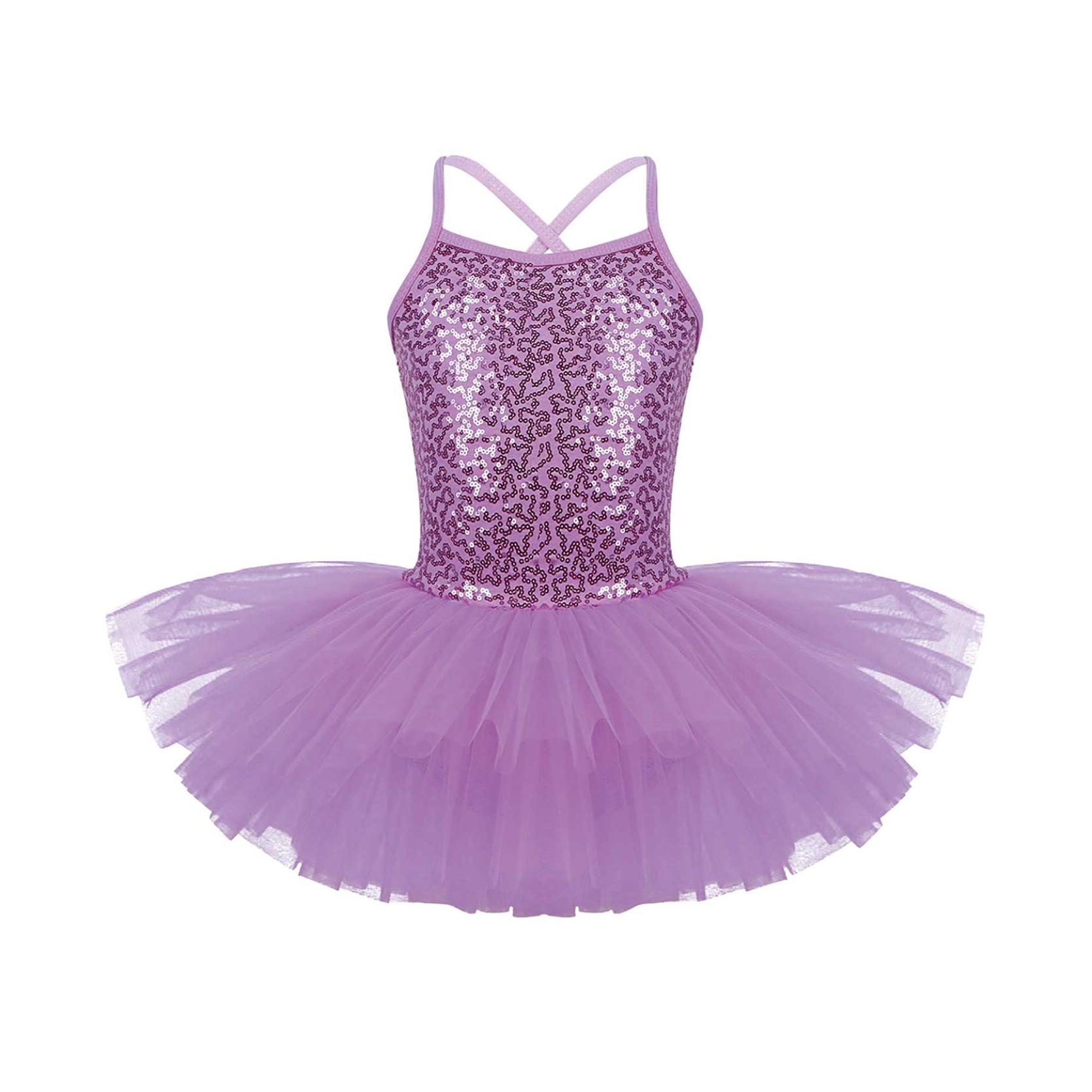 Kinder Mädchen Pailletten Camisole Ballett Tutu Kleid Rock Trikot Ballerina Glitzernde Tanzkostüme 6-7 Years violett von Joom DACH