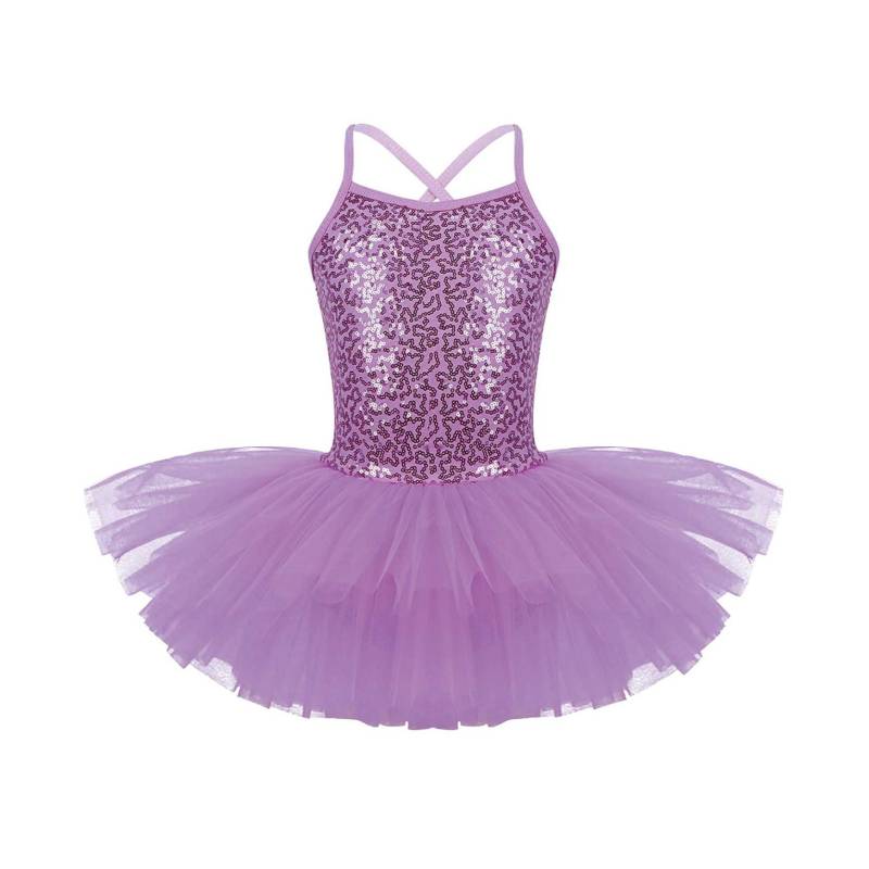 Kinder Mädchen Pailletten Camisole Ballett Tutu Kleid Rock Trikot Ballerina Glitzernde Tanzkostüme 7-8 Years violett von Joom DACH
