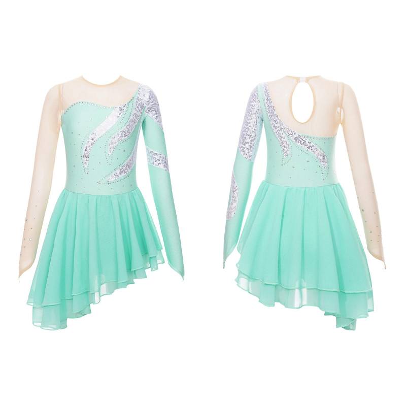 Kinder Mädchen Pailletten Dekor Langarm Tanzkleid Eiskunstlauf Gymnastik Performance Kleid 5-6 Years hellgrüne von Joom DACH