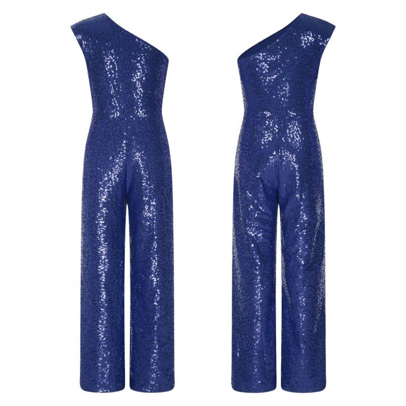 Kinder Mädchen Pailletten Ein-Schulter-Bodysuit Strampler Ärmellos Hohe Taille Hosen Einteiliger Overall 7-8 Years navy blau von Joom DACH