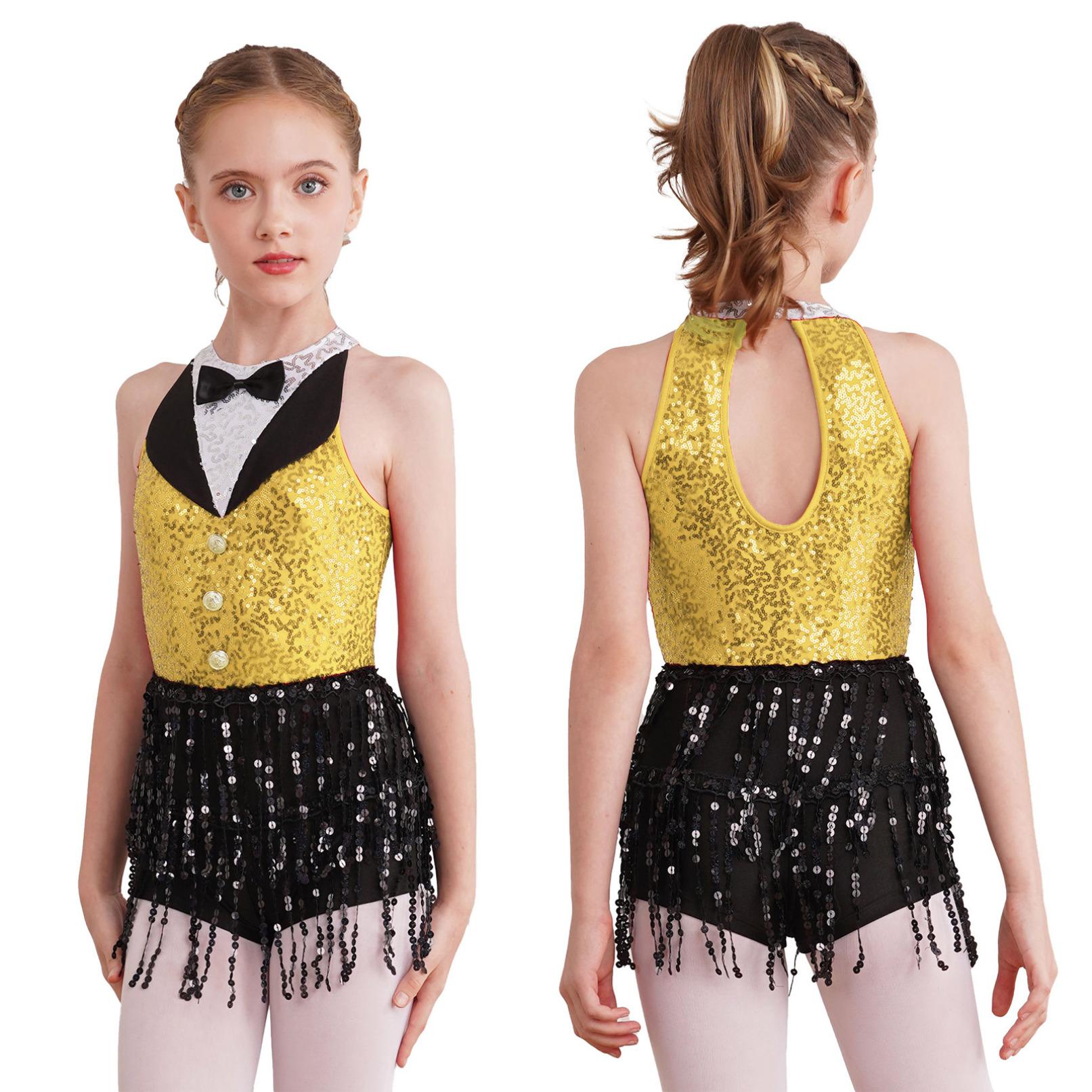 Kinder Mädchen Pailletten Quaste Latin Ballett Kleid Tutu Rock Trikot Modern Jazz Ballroom Performance Dancewear 9-10 Years gelb von Joom DACH