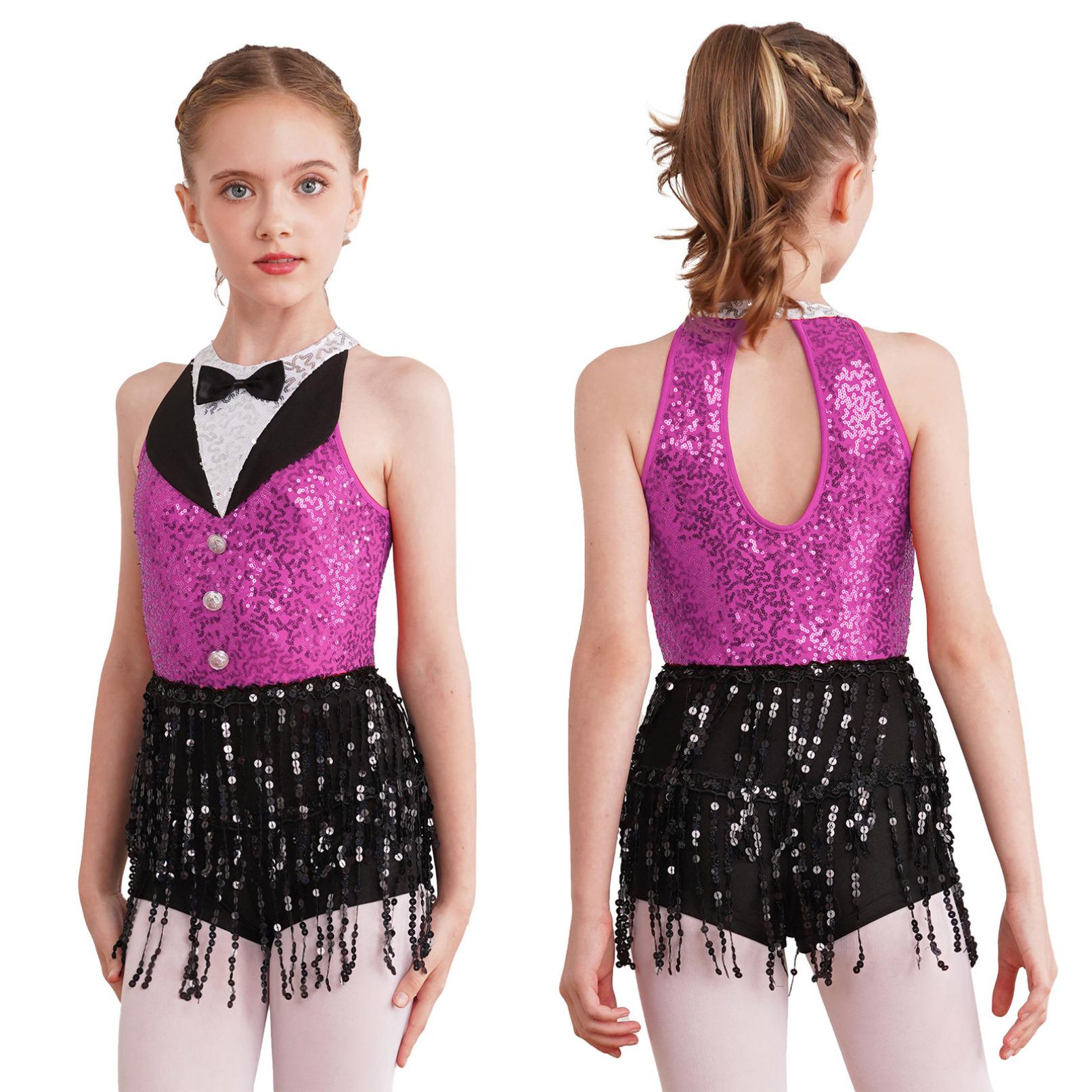 Kinder Mädchen Pailletten Quaste Latin Ballett Kleid Tutu Rock Trikot Modern Jazz Ballroom Performance Dancewear 9-10 Years heißes rosa von Joom DACH
