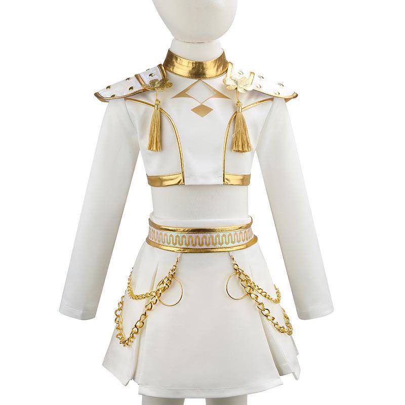 Kinder Mädchen Party Cosplay Kostüm Kinder Sänger Bühnenshow Top Rock Set Verkleidung Halloween Outfit 130cm weiß von Joom DACH