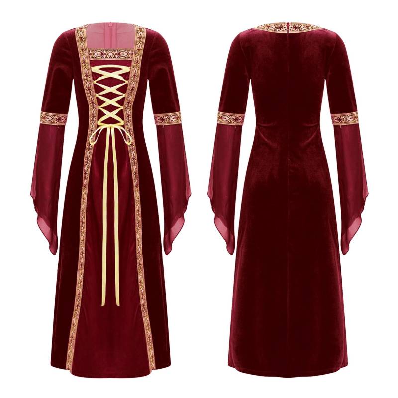 Kinder Mädchen Renaissance Vintage Kleid Gothic Mittelalter Kostüm Maxikleider Cosplay Halloween Kostüm 13-14 Years bordeaux von Joom DACH