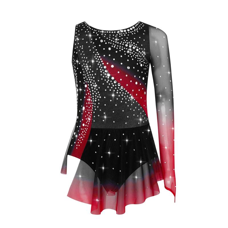 Kinder Mädchen Rhythmische Gymnastik Kleid Rundhalsausschnitt Asymmetrischer Schlitz Glänzende Strasssteine Kontrastfarbiger Rock 15-16 Years bordeaux von Joom DACH