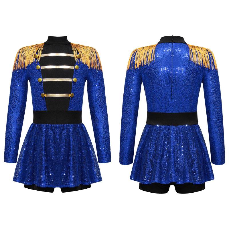 Kinder Mädchen Ringmaster Zirkus Kostüm Gymnastik Trikot Pailletten Jazz Dancewear Ballett Tanz Tutu Kleid 5-6 Years blau von Joom DACH