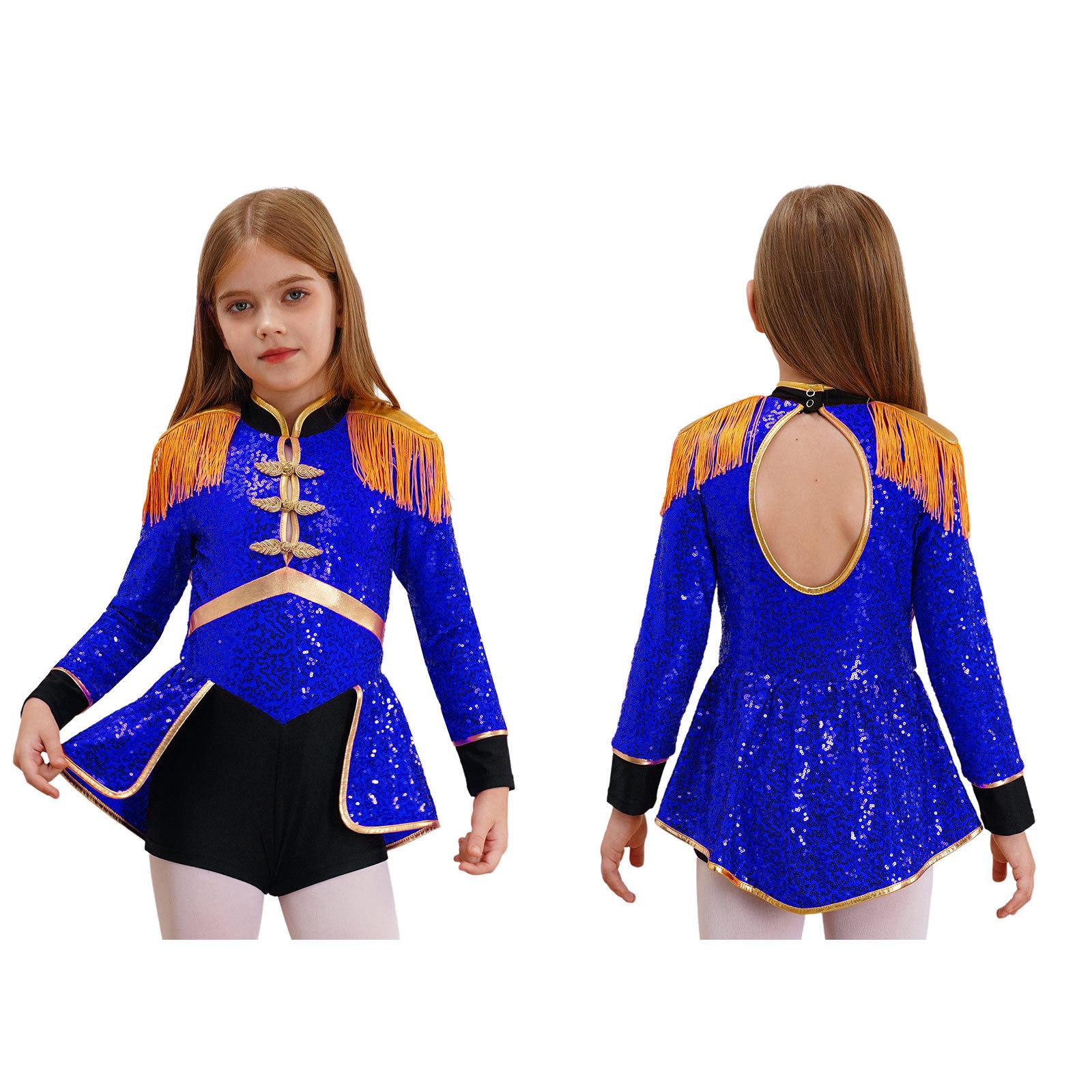 Kinder Mädchen Ringmaster Zirkus Zauberer Schlagzeuger Cosplay Kostüm Pailletten Body Punk Gothic Jacke Halloween Karneval Thema Party 5-6 Years königsblau von Joom DACH