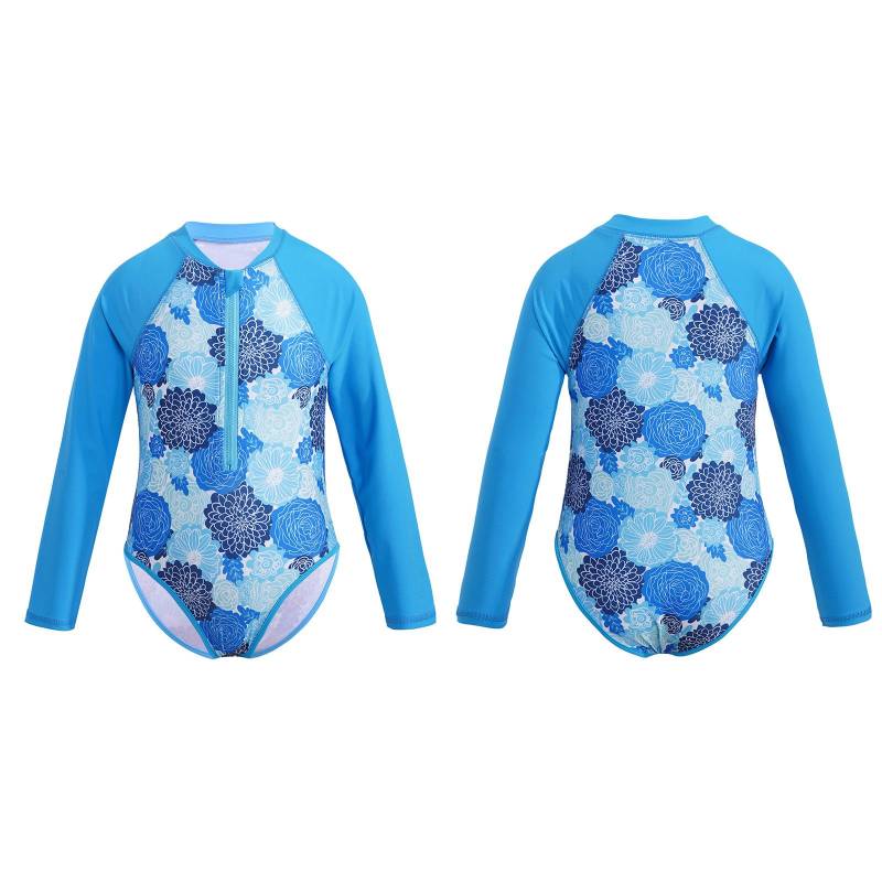 Kinder Mädchen Rush Guard Einteiliger Badeanzug Langarm Badeanzug Sunsuit Schwimmkostüm 15-16 Years blau von Joom DACH