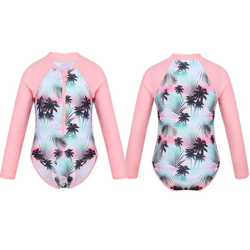 Kinder Mädchen Rush Guard Einteiliger Badeanzug Langarm Badeanzug Sunsuit Schwimmkostüm 7-8 Years hellrosa von Joom DACH