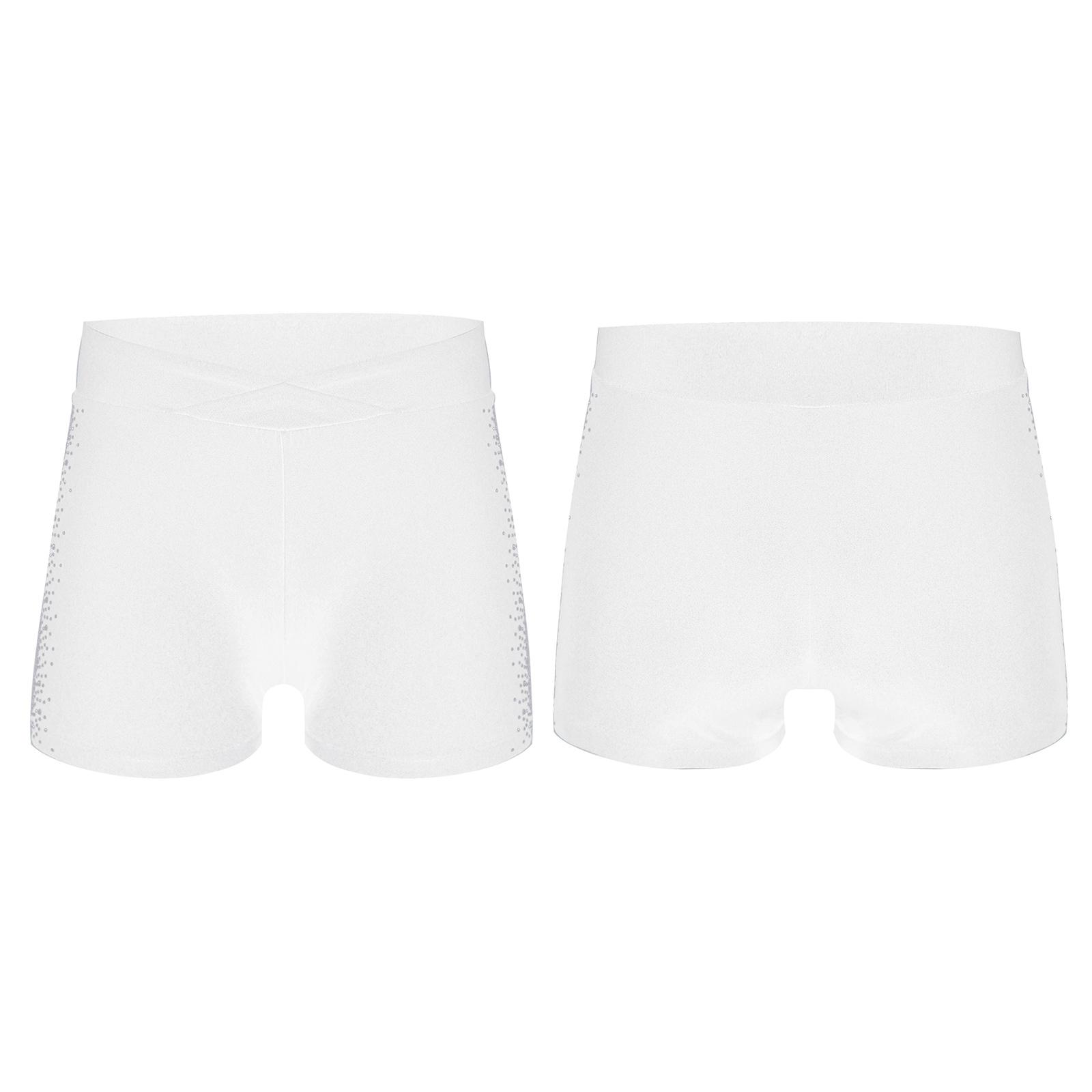 Kinder Mädchen Shorts mit glitzernden Strasssteinen, V-Front-Gummibund, kurze Leggings für Eiskunstlauf, Tanzen, Gymnastik 13-14 Years von Joom DACH