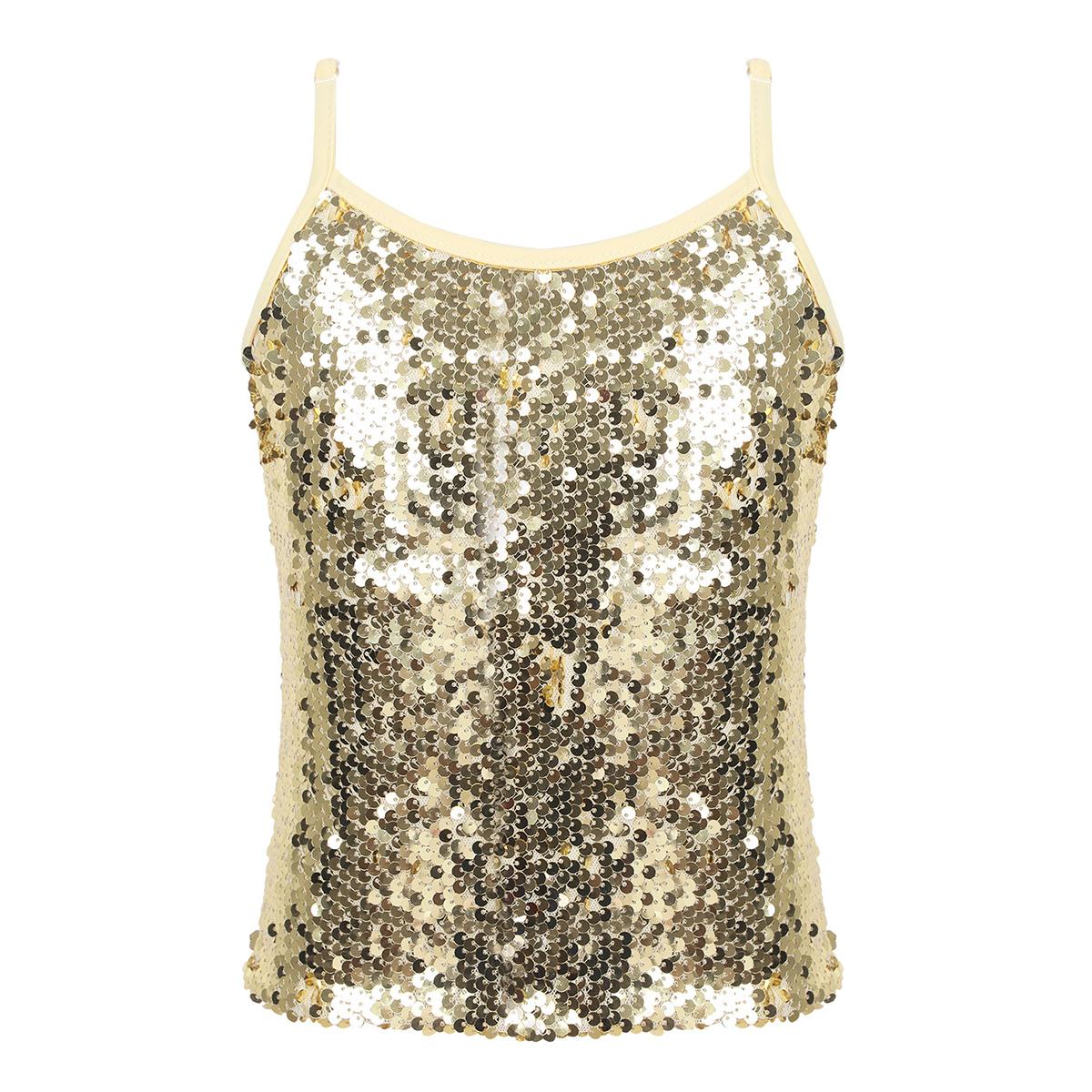 Kinder Mädchen Spaghetti-Träger glitzernde Pailletten-Tops ärmelloses Camisole-Tanktop für Tanz-Bühnenauftritte 9-10 Years gold Kinder Mädchen Spaghetti-Träger glitzernde Pailletten-Tops ärmelloses Camisole-Tanktop für Tanz-Bühnenauftritte 9-10 Years gold von Joom DACH