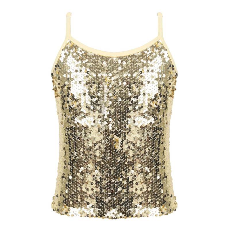 Kinder Mädchen Spaghetti-Träger glitzernde Pailletten-Tops ärmelloses Camisole-Tanktop für Tanz-Bühnenauftritte 9-10 Years gold von Joom DACH