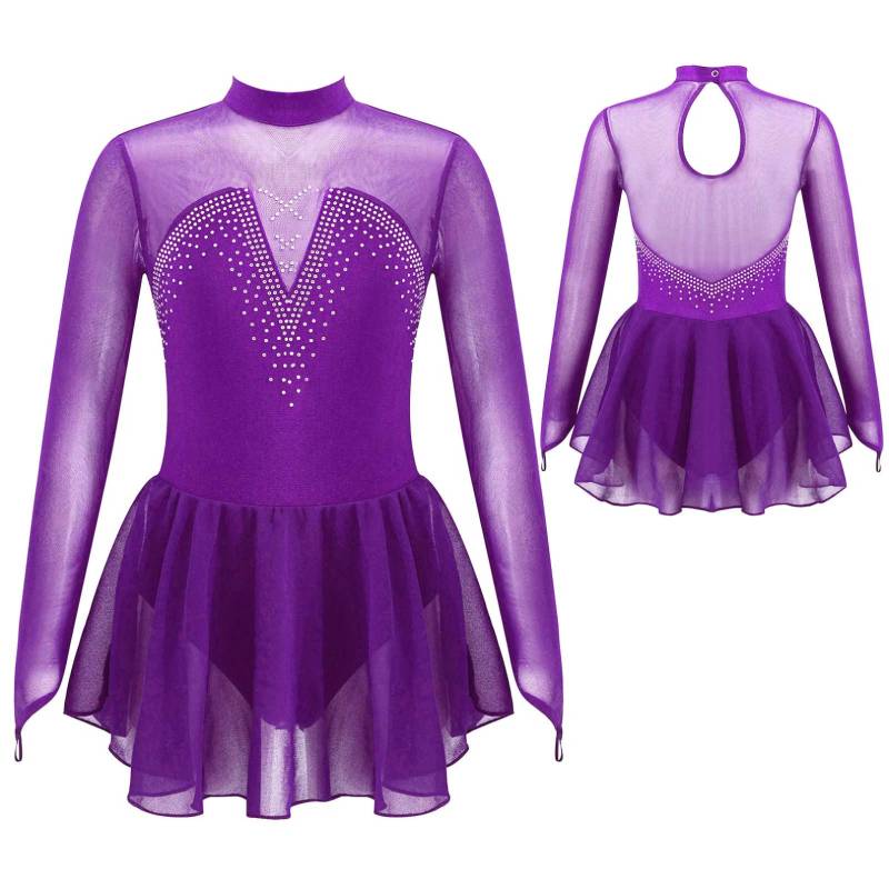 Kinder Mädchen Sparkle Mesh Splice Eiskunstlauf Kleid Gymnastik Tanz Trikot Tutu Rock Performance Dancewear 12-14 Years von Joom DACH