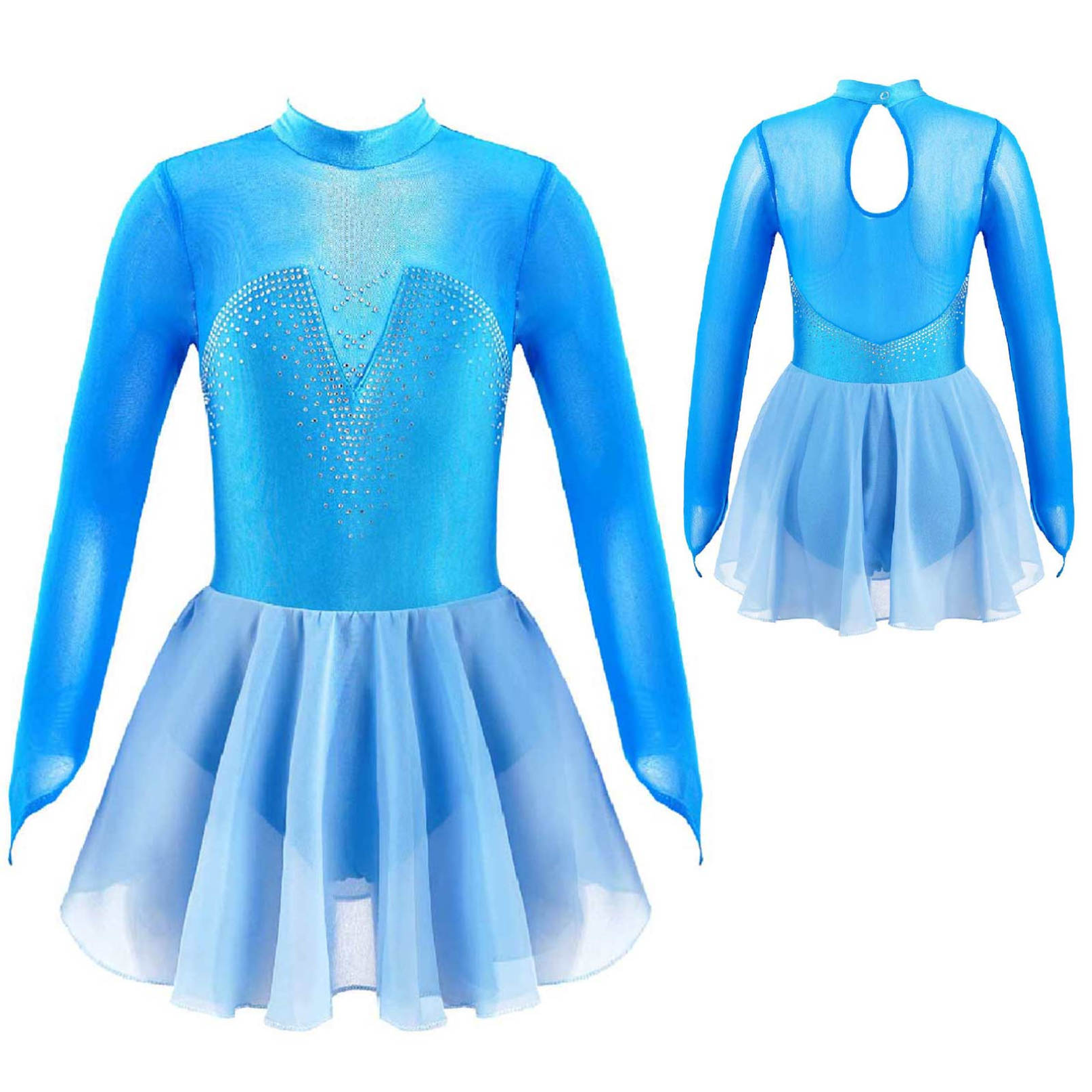 Kinder Mädchen Sparkle Mesh Splice Eiskunstlauf Kleid Gymnastik Tanz Trikot Tutu Rock Performance Dancewear 7-8 Years blau von Joom DACH