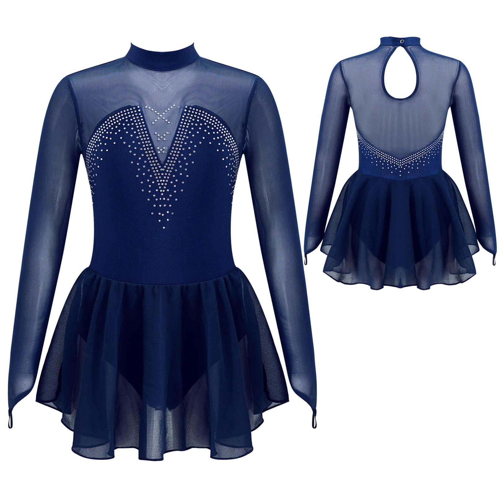 Kinder Mädchen Sparkle Mesh Splice Eiskunstlauf Kleid Gymnastik Tanz Trikot Tutu Rock Performance Dancewear 12-14 Years von Joom DACH