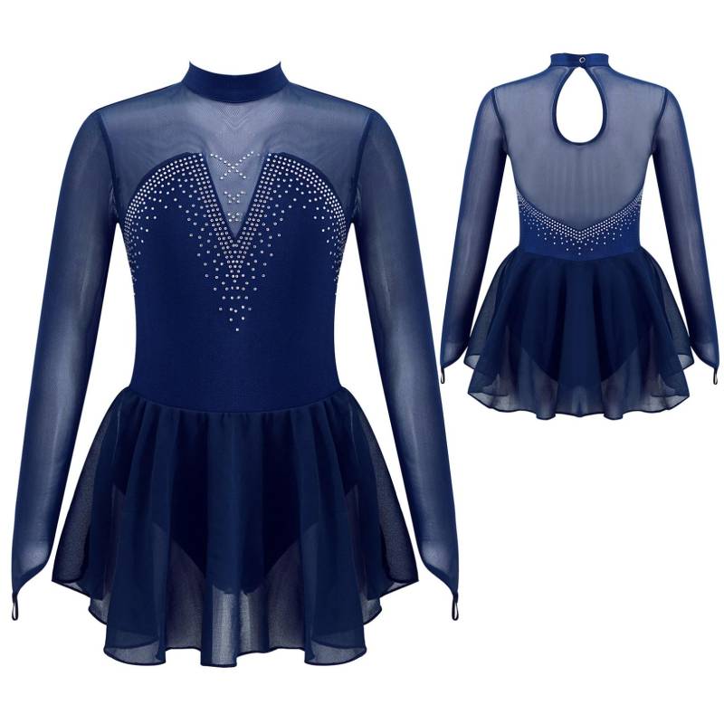 Kinder Mädchen Sparkle Mesh Splice Eiskunstlauf Kleid Gymnastik Tanz Trikot Tutu Rock Performance Dancewear 12-14 Years von Joom DACH