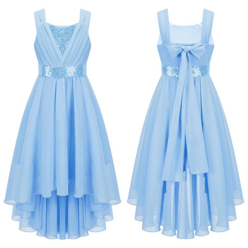 Kinder Mädchen Spitze Chiffon Hochzeit Brautjungfer Kleid Ärmelloses Formales Party Abendkleid Kinder Ballkleid 11-12 Years blau von Joom DACH