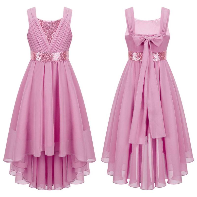 Kinder Mädchen Spitze Chiffon Hochzeit Brautjungfer Kleid Ärmelloses Formales Party Abendkleid Kinder Ballkleid 11-12 Years rosa von Joom DACH