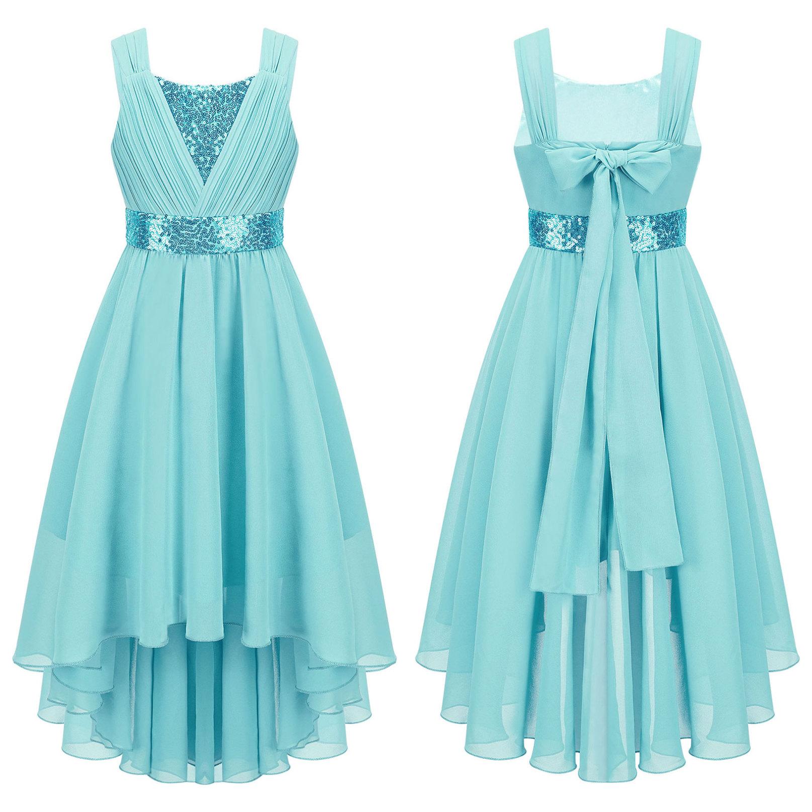 Kinder Mädchen Spitze Chiffon Hochzeit Brautjungfer Kleid Ärmelloses Formales Party Abendkleid Kinder Ballkleid 11-12 Years türkis von Joom DACH