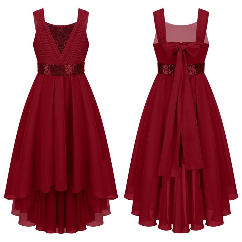 Kinder Mädchen Spitze Chiffon Hochzeit Brautjungfer Kleid Ärmelloses Formales Party Abendkleid Kinder Ballkleid 15-16 Years bordeaux von Joom DACH