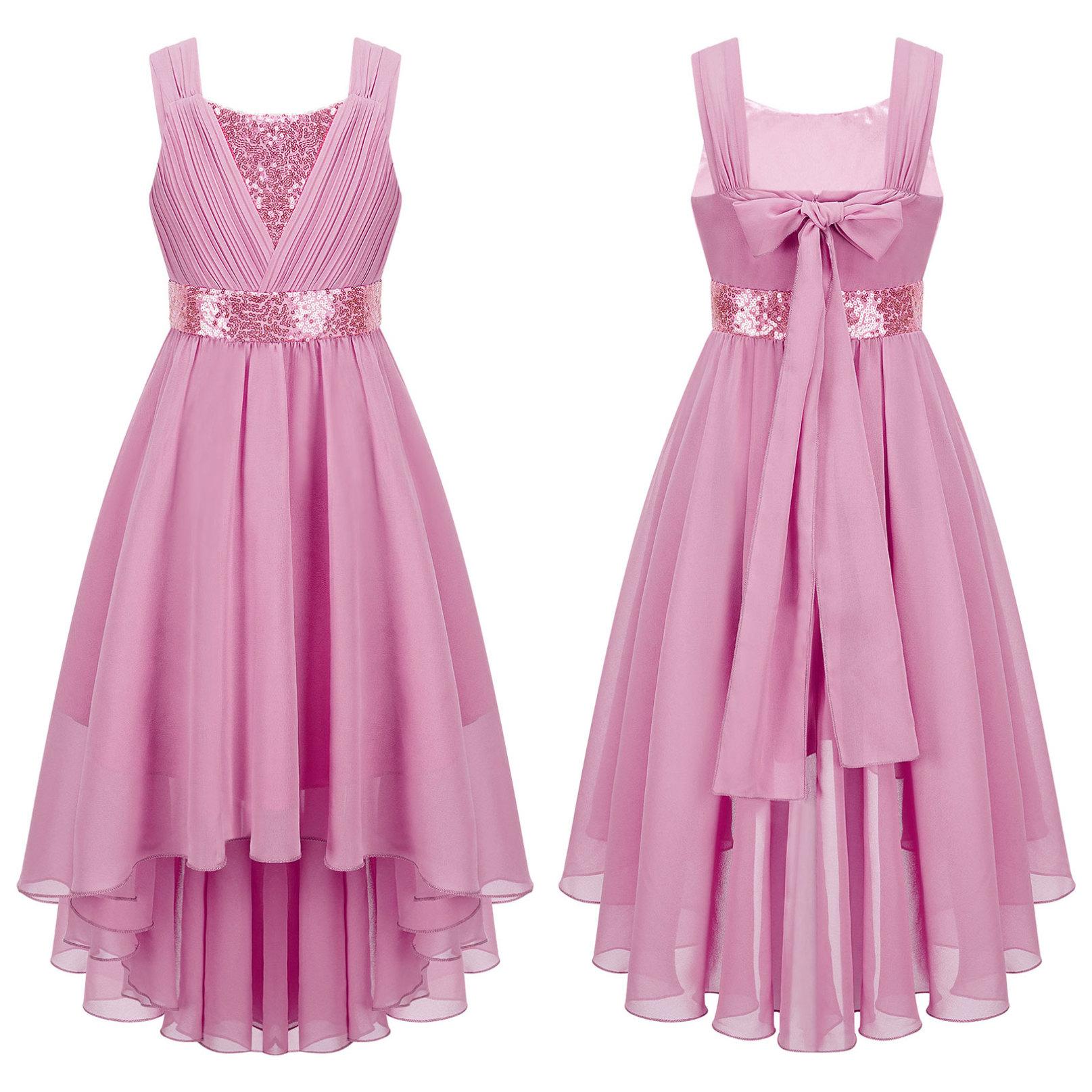 Kinder Mädchen Spitze Chiffon Hochzeit Brautjungfer Kleid Ärmelloses Formales Party Abendkleid Kinder Ballkleid 15-16 Years rosa von Joom DACH