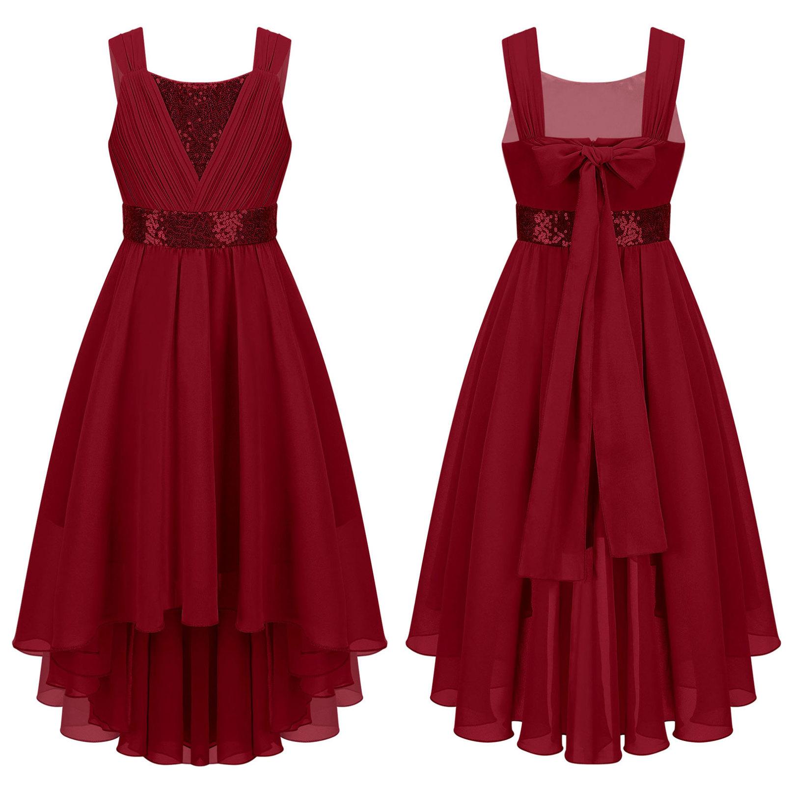 Kinder Mädchen Spitze Chiffon Hochzeit Brautjungfer Kleid Ärmelloses Formales Party Abendkleid Kinder Ballkleid 5-6 Years bordeaux von Joom DACH