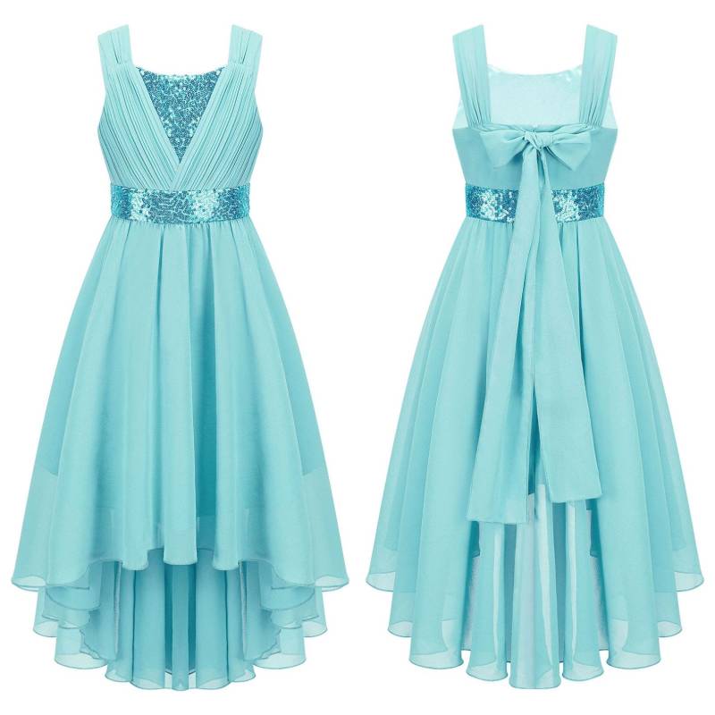 Kinder Mädchen Spitze Chiffon Hochzeit Brautjungfer Kleid Ärmelloses Formales Party Abendkleid Kinder Ballkleid 7-8 Years türkis von Joom DACH