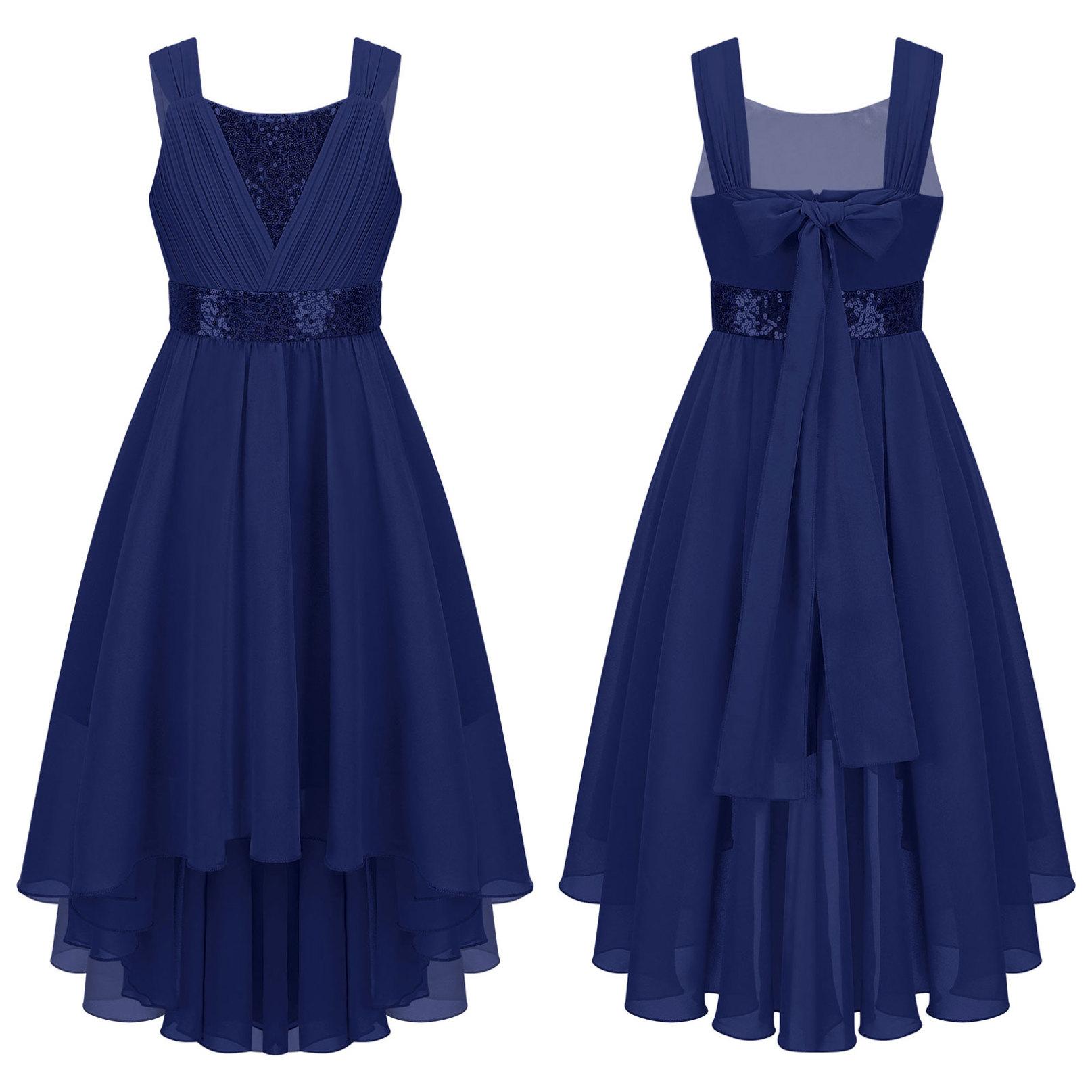 Kinder Mädchen Spitze Chiffon Hochzeit Brautjungfer Kleid Ärmelloses Formales Party Abendkleid Kinder Ballkleid 9-10 Years navy blau von Joom DACH
