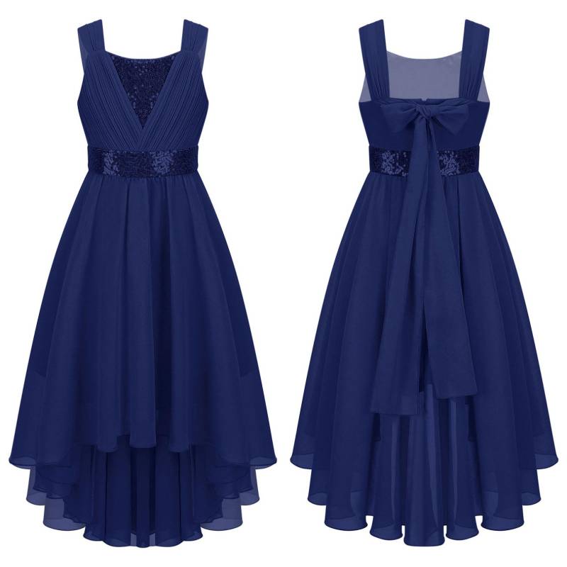 Kinder Mädchen Spitze Chiffon Hochzeit Brautjungfer Kleid Ärmelloses Formales Party Abendkleid Kinder Ballkleid 9-10 Years navy blau von Joom DACH