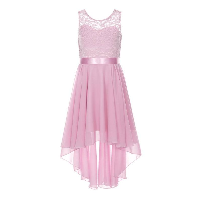 Kinder Mädchen Spitzenkleid mit Blumenmuster, hohem Saum und Seidenbund, Blumenmädchenkleid, Brautjungfernkostüm 12-14 Years hellrosa von Joom DACH