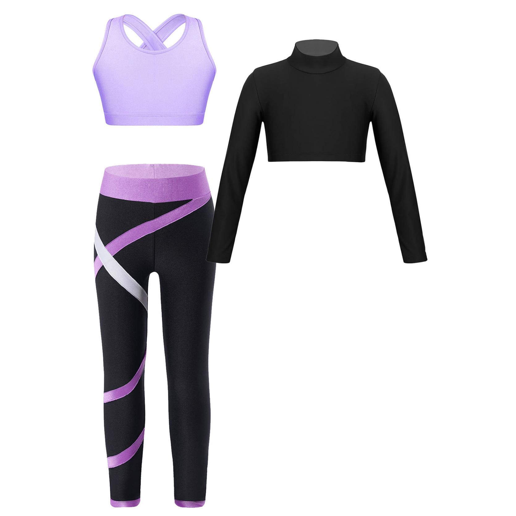 Kinder Mädchen Sport Tanz Gymnastik Crop Top mit sportlichen Leggings Set 3-teiliges Gym Yoga Workout Outfits 7-8 Years von Joom DACH