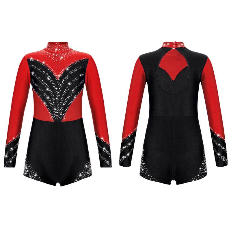Kinder Mädchen Stilvolle Kleidung Langarm Stehkragen Glänzenden Strass Dekor Kontrast Farbe Gymnastic Dance Overall 5-6 Years rot von Joom DACH