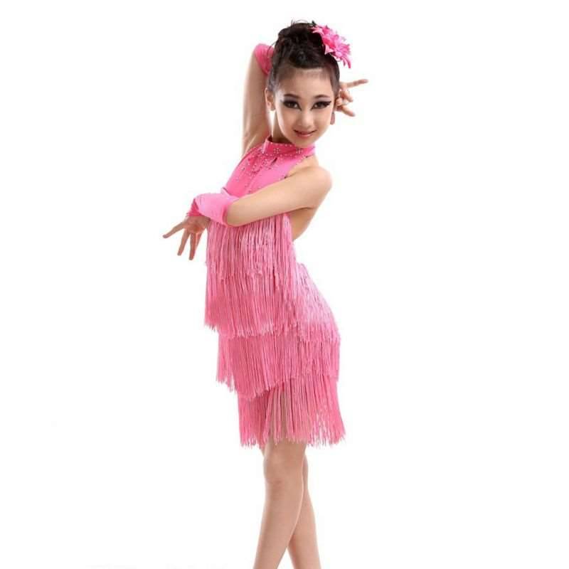 Kinder Mädchen Tanz Outfits Bauchtanz Cha Cha Kleid Latin Salsa Kostüme 100 rosa von Joom DACH
