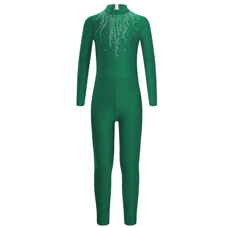 Kinder Mädchen Tanzanzug Glitzernd Strass Langarm Schlüsselloch Rücken Trikot Eiskunstlauf Gymnastikkleidung 15-16 Years grün von Joom DACH