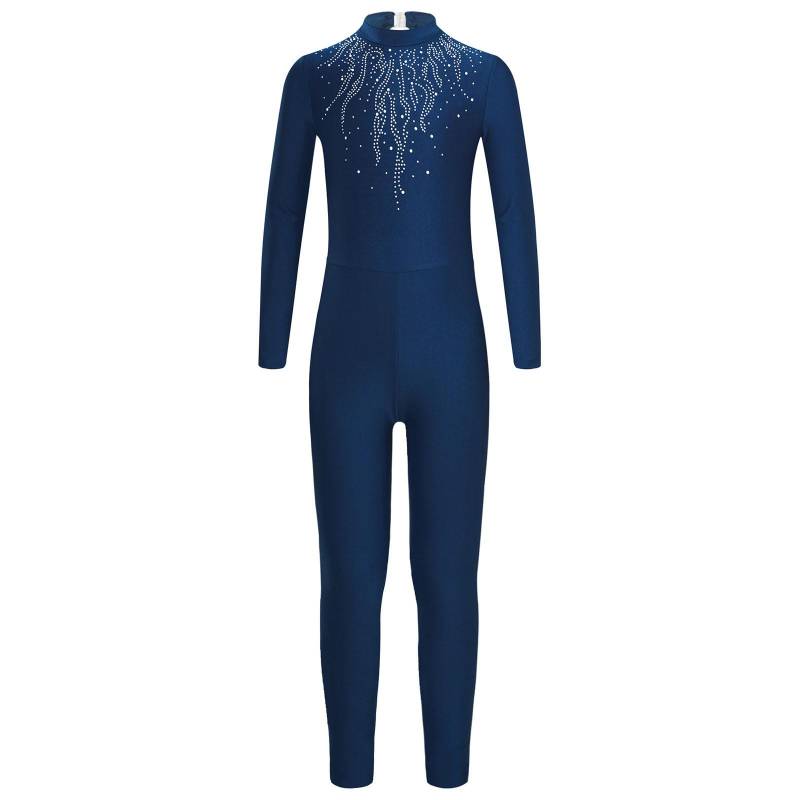 Kinder Mädchen Tanzanzug Glitzernd Strass Langarm Schlüsselloch Rücken Trikot Eiskunstlauf Gymnastikkleidung 5-6 Years navy blau von Joom DACH