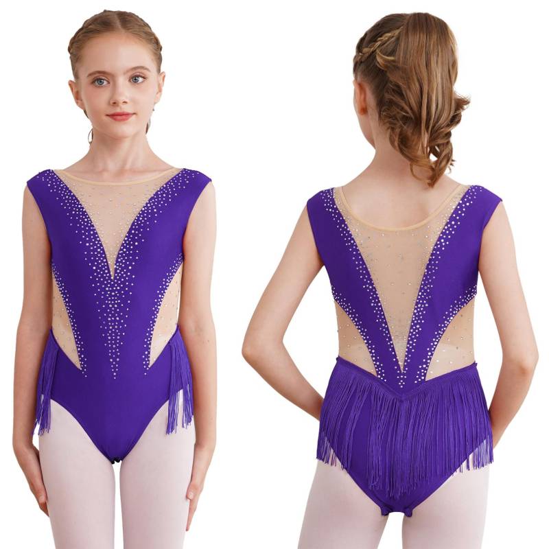Kinder Mädchen Tanzbekleidung Ärmelloser Eiskunstlauf-Body Yoga Tanztrikot Einteiliger Gymnastik-Overall 9-10 Years violett von Joom DACH