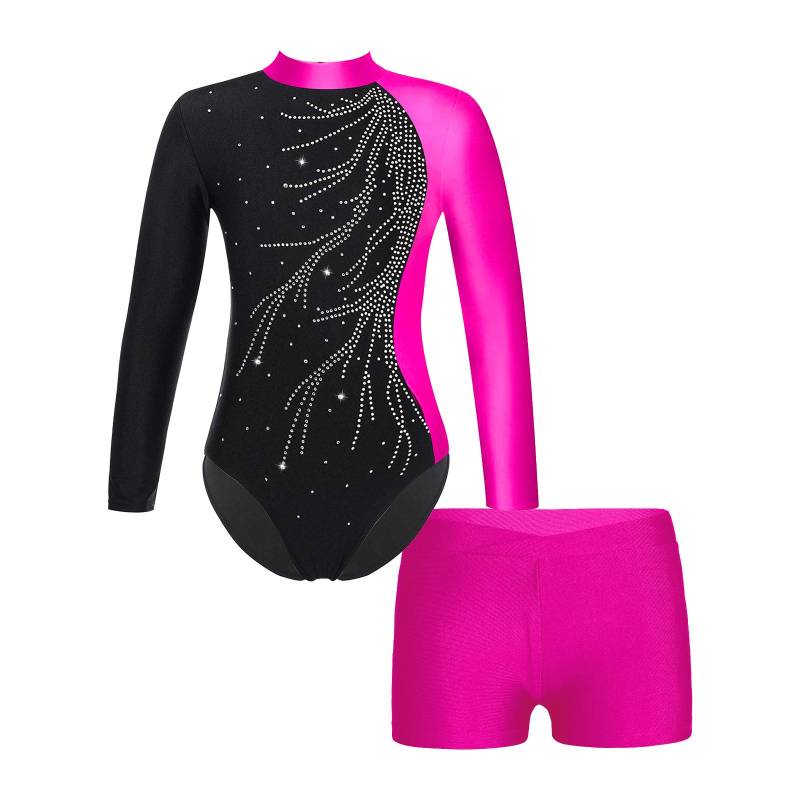 Kinder Mädchen Tanzbekleidung Gymnastik Skating Kleidung Langarm Trikot Overall mit Shorts 7-8 Years von Joom DACH
