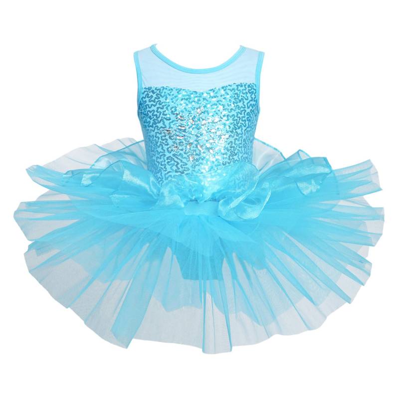 Kinder Mädchen Tanzkleid Ärmelloses Ballett-Trikot Tutu-Kleid Mesh-Splice-Kleid Gymnastik-Trikots 3-4 Years blau von Joom DACH