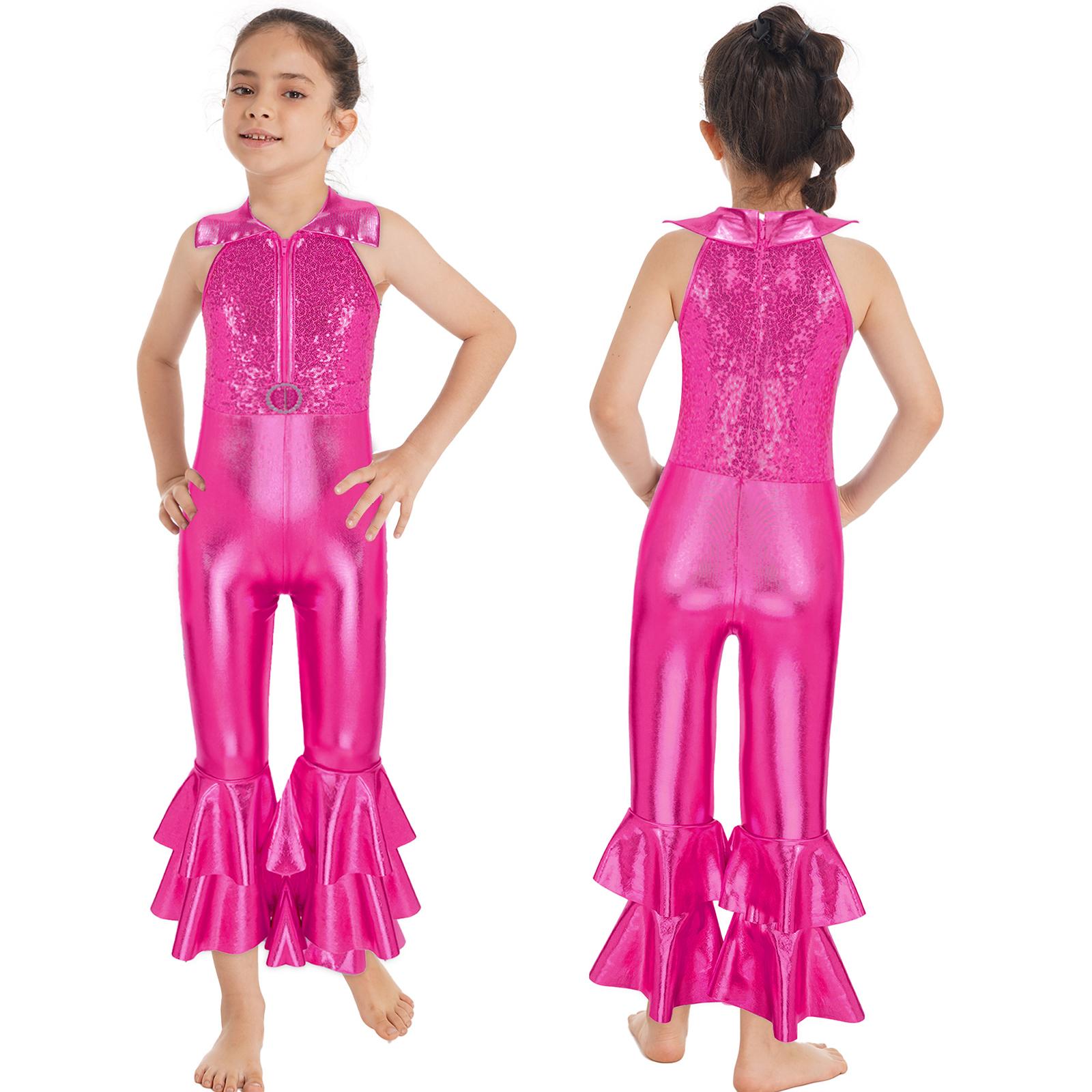 Kinder-Mädchen-Trikot mit glänzendem Pailletten-Dekor, ärmelloser Bodysuit-Overall für Tanz, Gymnastik, Bühnenauftritt 7-8 Years heißes rosa von Joom DACH
