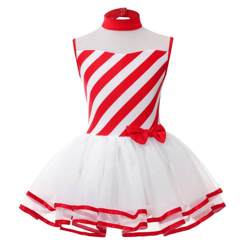 Kinder Mädchen Weihnachten Gestreiften Dress Up Overall Ärmellose Mesh Tutu Rock Ballett Trikot Kleider Cosplay Kostüm 7-8 Years rot von Joom DACH