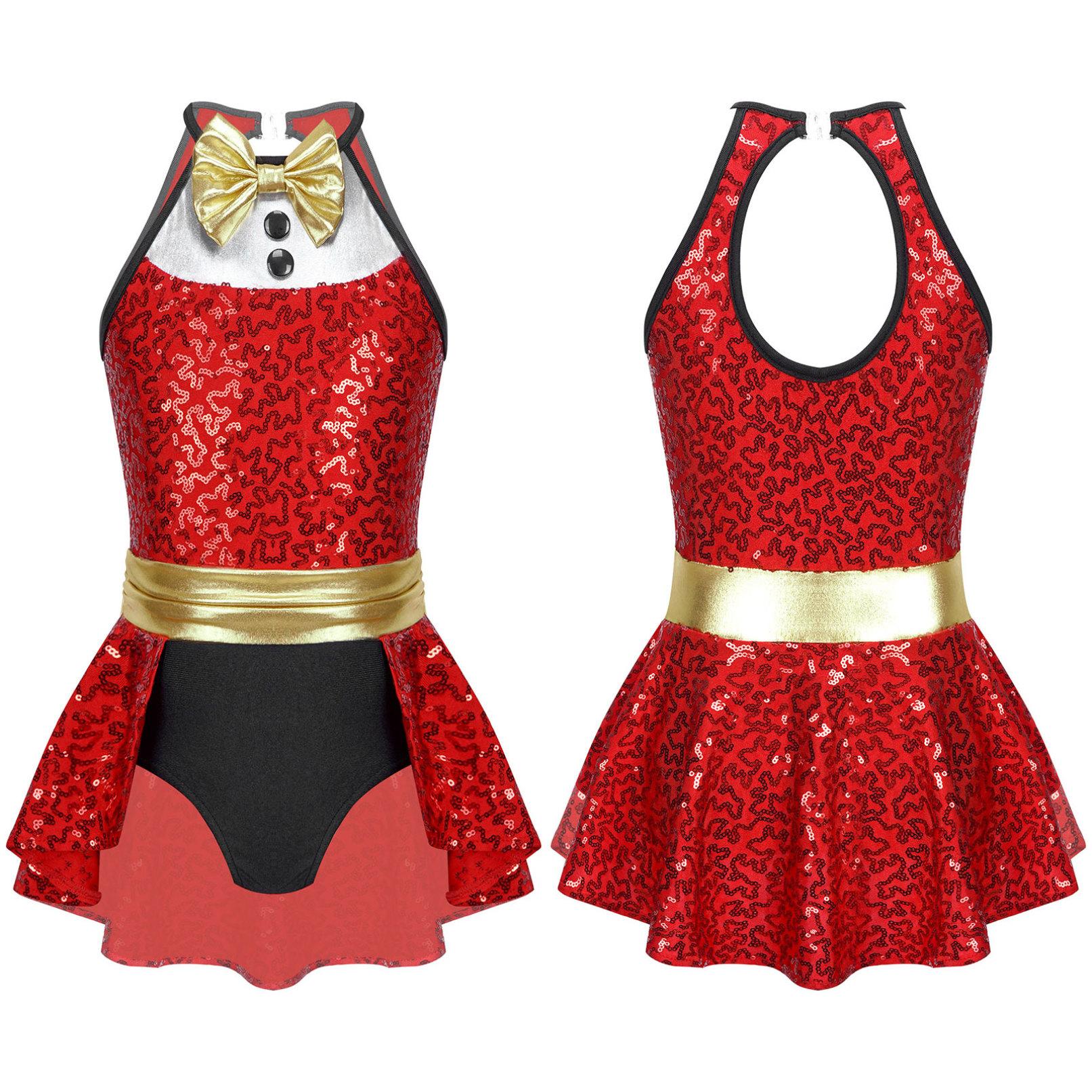 Kinder Mädchen Weihnachten Gymnastik Trikot Ärmellose Pailletten Overall Ballett Tanz Kleid Bühne Kostüme 11-12 Years rot von Joom DACH